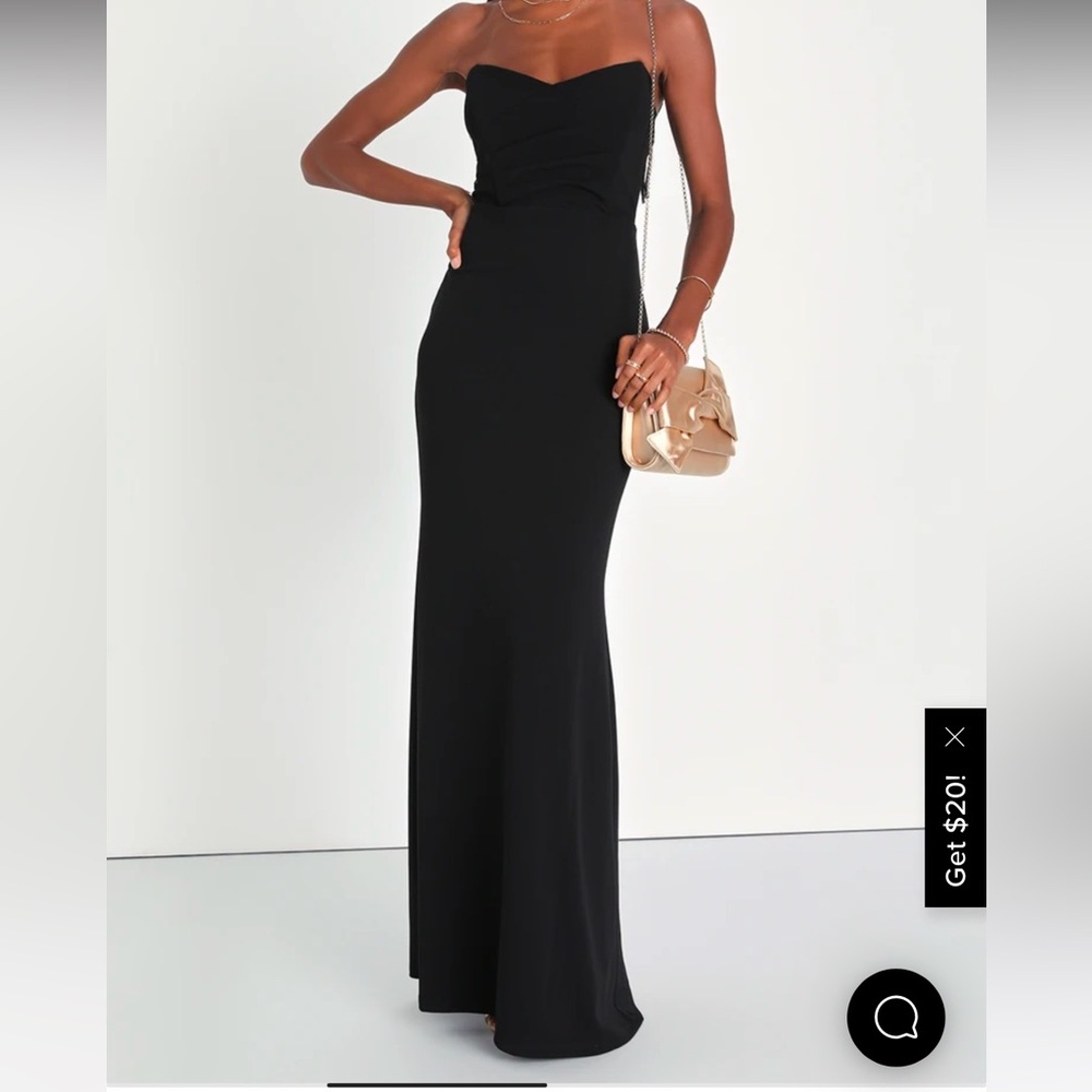 Lulus Elegant Black Strapless Evening Dress w/ Bustier Back